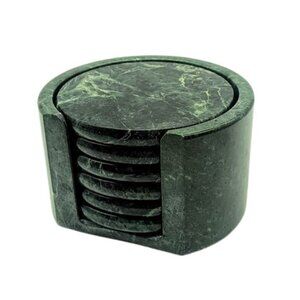 Vintage Green Marble Round 7-Piece Coaster Set